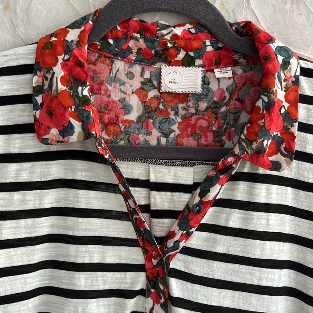 Anthropologie Postmark Striped/Floral Top sz M